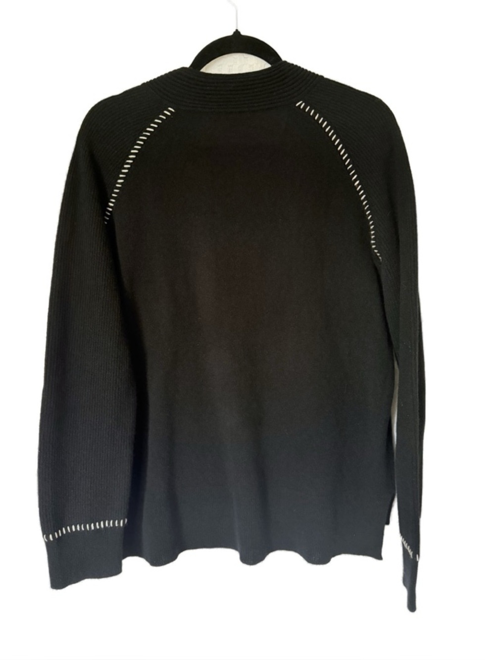 Johnny Was Sally Cashmere Whipstitch V-Neck Sweater Black Size M - Picture 2 of 5